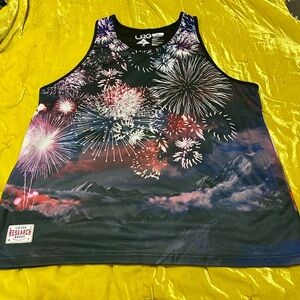 LRG Fire Starter Black and Purple Fireworks Jersey 4XL (selling matching shorts)
